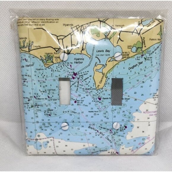 Nautical Chart Double Light Switch Plate Cover With Hyannis Harbor Map Design - Picture 1 of 10